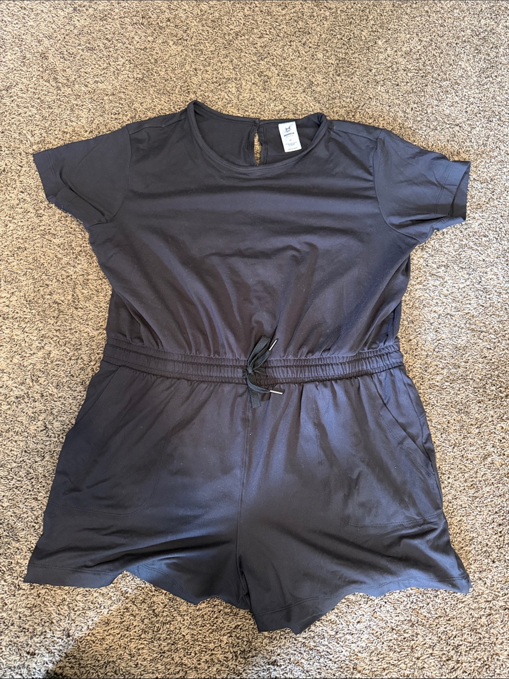 Ladies Black Romper with Drawstring Waist